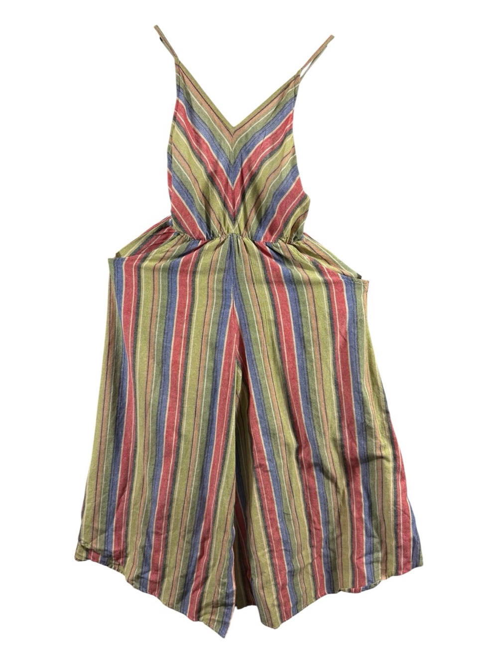 Lakhays 100% Cotton Striped Wide Leg Jumpsuit Pockets Small